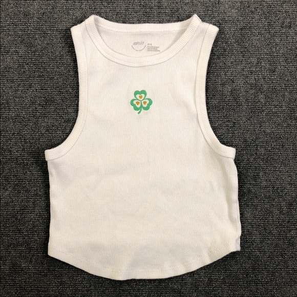 aerie Tops - Aerie White Tank Top with Green Shamrock St. Patrick’s Day (T4)